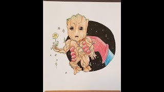 How To Draw A Baby Groot Chibi - Time Lapse