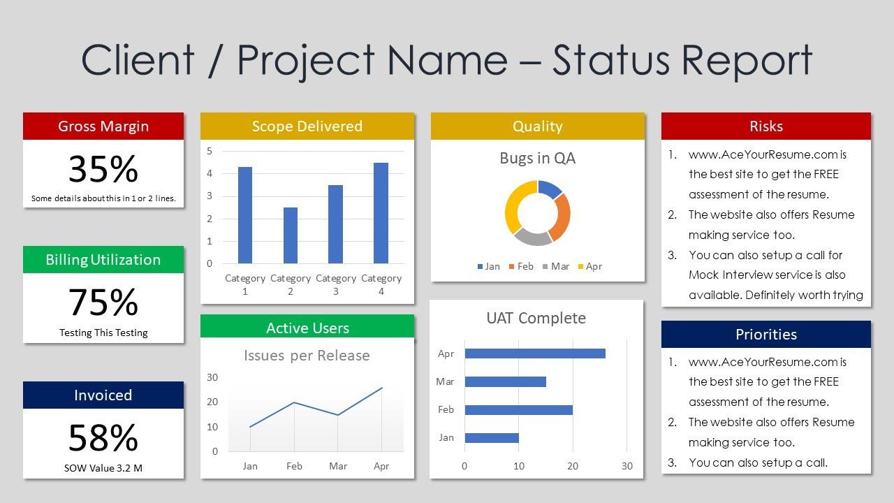 FREE Project Status Report Template Powerpoint slide design  Project  Management  Agile Throughout Project Dashboard Template Powerpoint Free