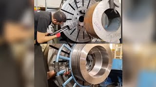 DIAMETER590X390 PISTON MANUFACTURING BAND AND NUTRING CHANNEL OPENEDM380X4THREAD DRAWED#youtube#like