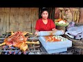 Woman grilled goat for dogs eating and monkey - Cooking goat for eating delicious - survival Skills