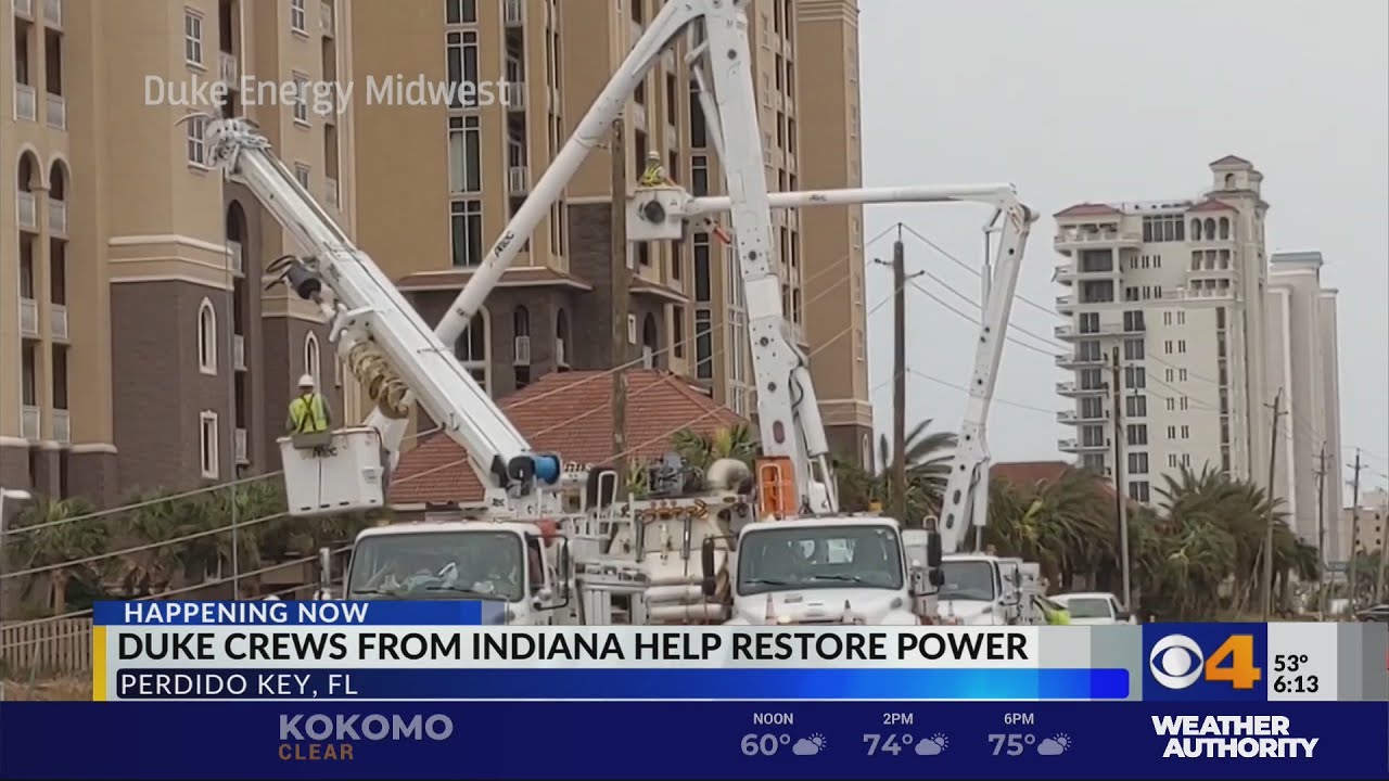 Indiana crews help restore power after hurricane - YouTube