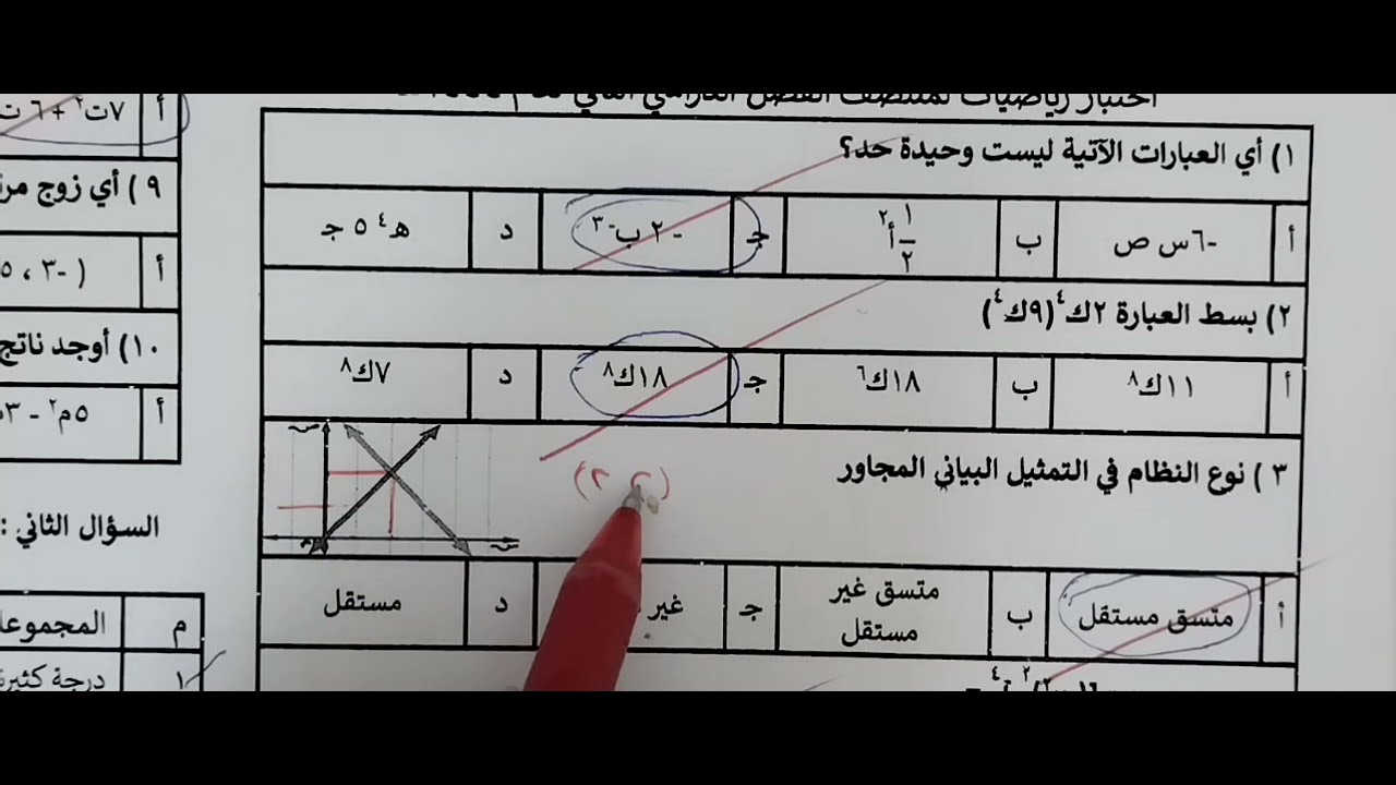 اختبار نموذجي رياضيات ٣متوسط ف٢