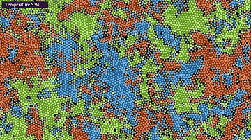 Lennard-Jones particles with Rock-Paper-Scissors dynamics, with time lapse