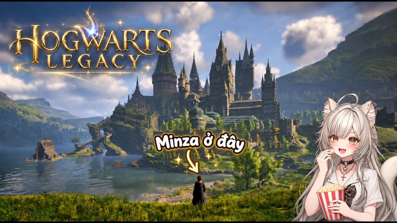 Minza chơi game Hogwarts Legacy còn Min thì ngồi chill