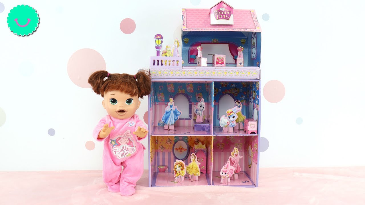 Casita Cartón de Muñecas para SARA Baby Alive con las Princesas Disney y sus mascotas Palace Pets - YouTube