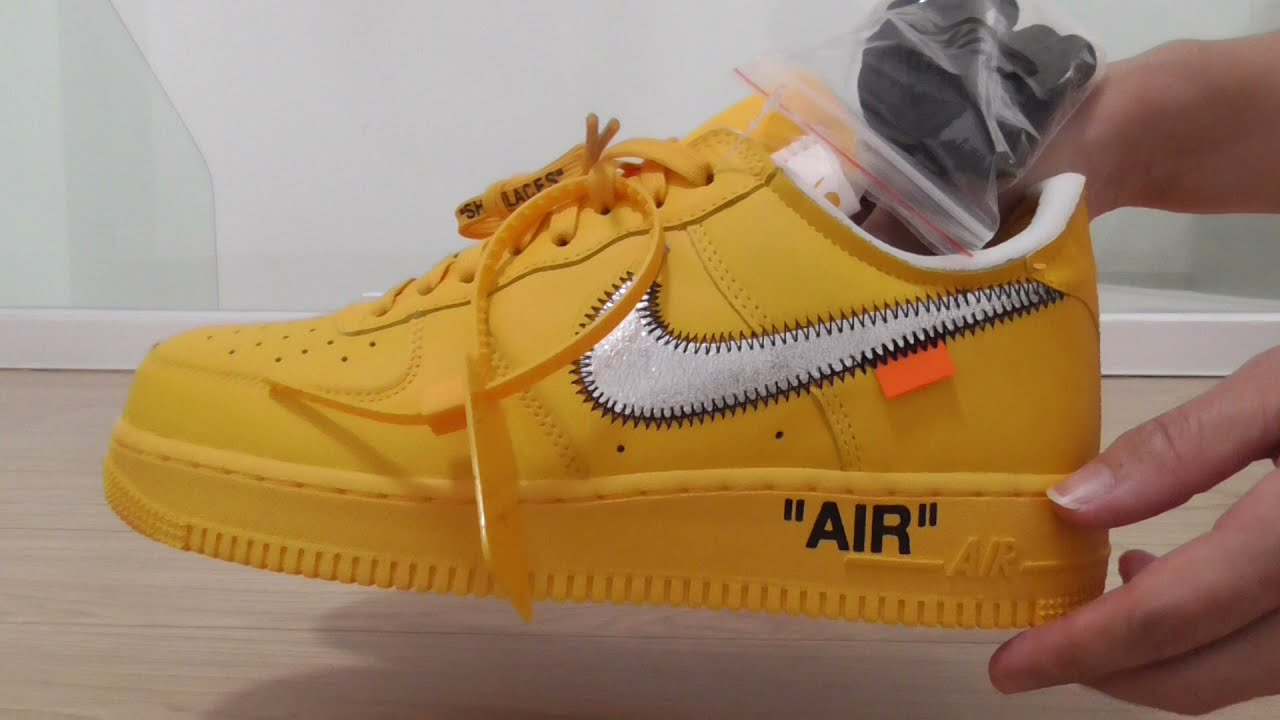 OFF-WHITE NIKE AIR FORCE 1 UNIVERSITY GOLD EARLY LOOK & ON FEET