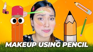 Makeup Using PENCIL ✏️ Challenge😨#randomchallenge #challenge #funnymakeup #makeup #missgarg #comedy