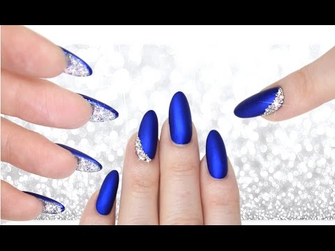 LUXE BLUE VELVET &amp; DIAMOND PEEKABOO NAILS - DOUBLE SIDED MANI CRYSTAL NAILART