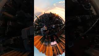 360 View Of Sunset Over New York City Skyline. Top Of The Rock Manhattan