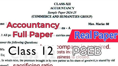Accountancy Class 12 Real Sample Paper #pseb Board Preboard PSEB Full Solved