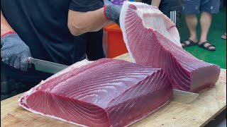 580磅!巨大黑鮪魚切割達人直播秀/Amazing Giant bluefin tuna cutting Master-台灣街頭美食