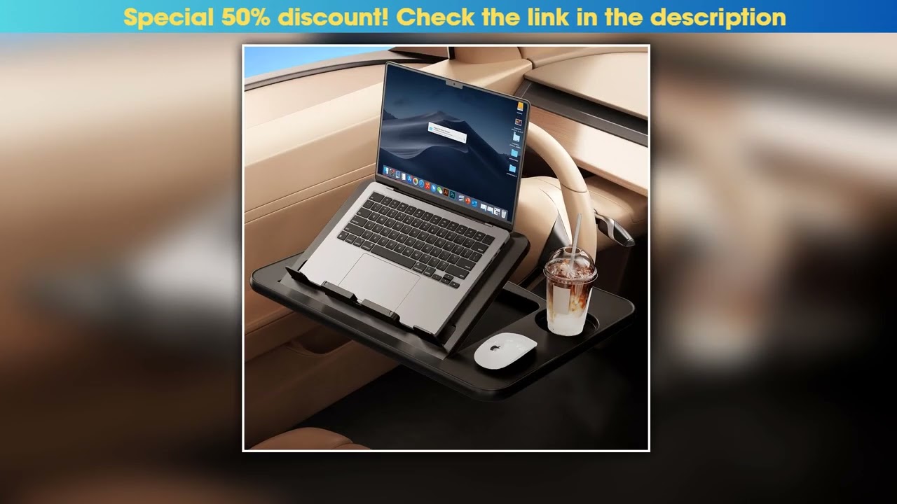 Hipacool Portable Car Laptop Computer Desk Stand Mount Foldable Car Steering Wheel Desk Adjustable