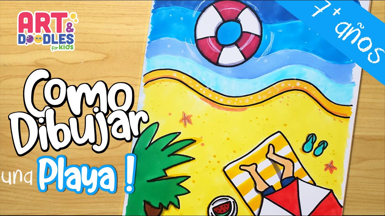 Como dibujar una PLAYA fácil para niños paso a paso