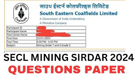 SECL MINING SIRDAR 2024 QUESTIONS PAPER