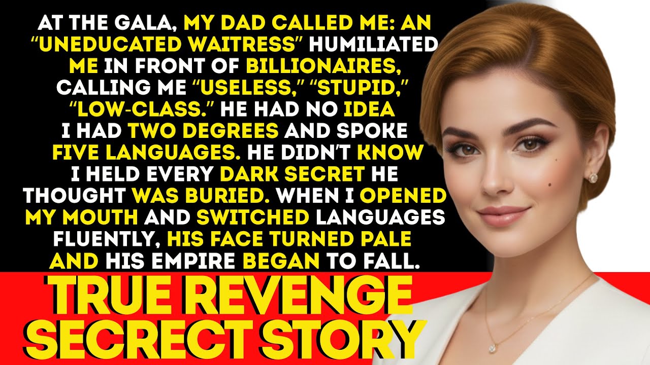 My Dad mocked me as an “uneducated waitress” at the gala — he went pale when I spoke five languages.