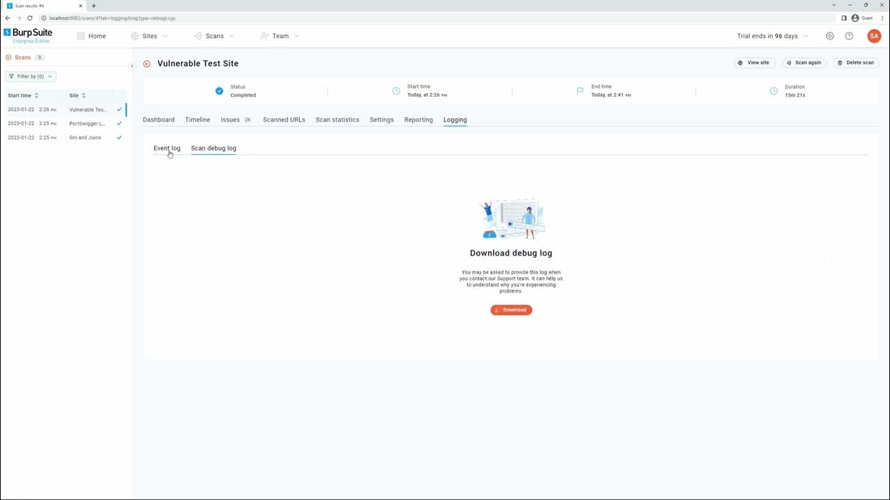 Downloading Logs In Burp Suite Enterprise Edition - YouTube