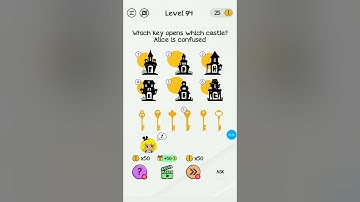 Braindom level 94||which key opens which castle?Alice is confused||tricky puzzle