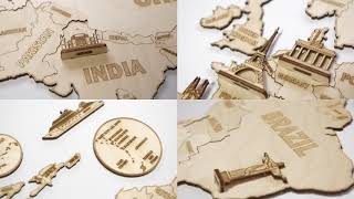 Details Wood Trick Wooden United States Map Kit for Wall - w/Landmarks Cities & Routes - Big - 52x32 Reviews News