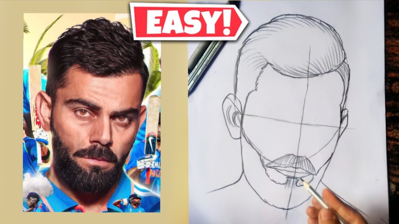 How to draw Virat Kohli Drawing step by step | Virat Kohli outline ...