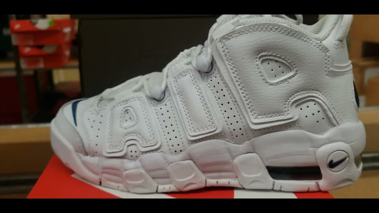 nike uptempo white navy