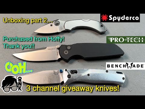 Unboxing part 2 from Hoffy… future channel giveaway knives… Benchmade, Pro-Tech, Spyderco… oh my!