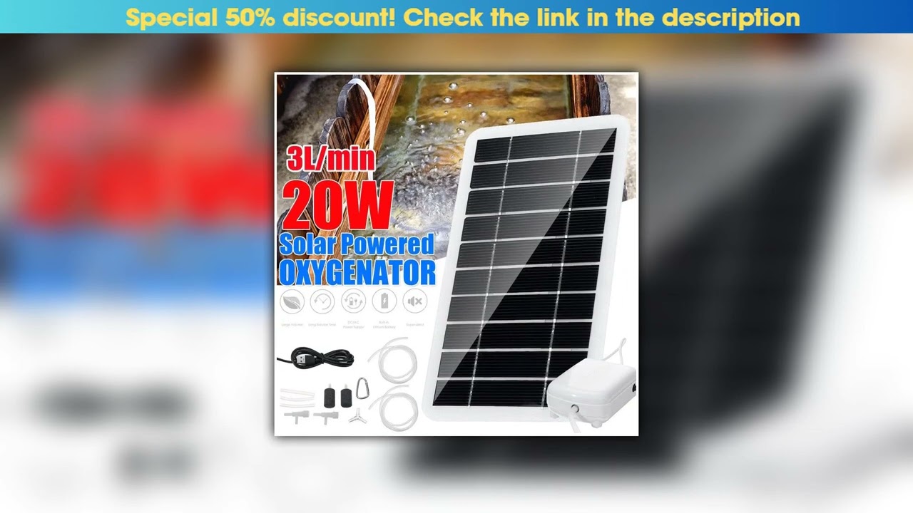 Get 20W Solar Power Oxygenator Water Oxygen Pump Pond Aerator Aquarium Air Pump Solar Panel + Oxyge
