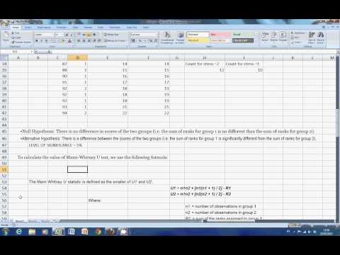 MannWhitney U test in Excel