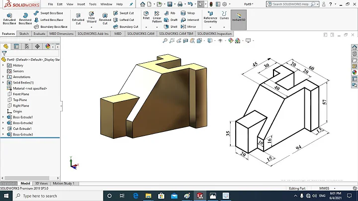SolidWorks Tutorial for beginners | CAD/CAM Part drawing Exercise 10