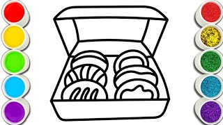 Donuts Box Easy Drawing, Painting, Coloring for Kids and Toddlers