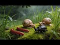 The Power of Three: Millipede, Snail, and Rhino Beetle Friendship #AnimalFriendship #ForestCreatures