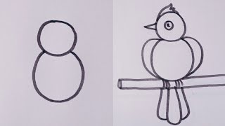 How to draw a bird drawing/bird drawing from number 8/easy drawing for kids