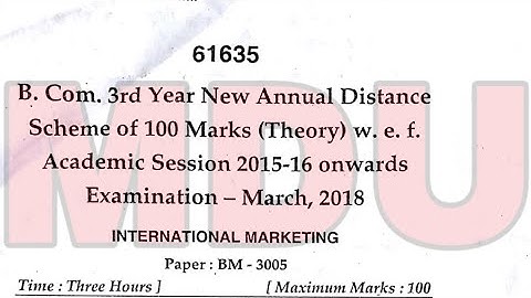 B.com 3rd Year New Annual Distance International Marketing Question Paper Mdu  March 2018 | Mdu |