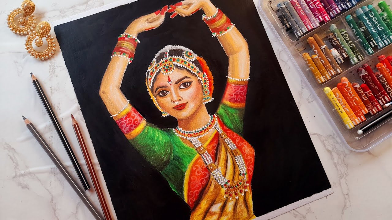 part 3,classical dance drawing with oil pastels, dancing girl YouTube