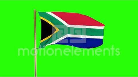 South Africa Flag Waving In The Wind. Green Screen, Alpha Matte. Loopable Animat Stock Animation