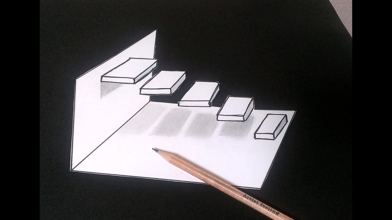 Easy 3d Trick Art How To Draw Floating Stairs Youtube