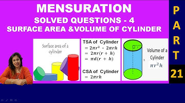 Vol. of cyl and height is given - Find TSA & CSA, radius- Mensuration- Part 21 Solved Questions-4
