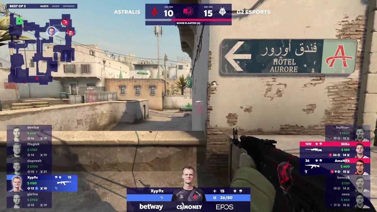 Xyp9x 1v3(15hp 1v2) against G2 @de_dust2 | BLAST PREMIER