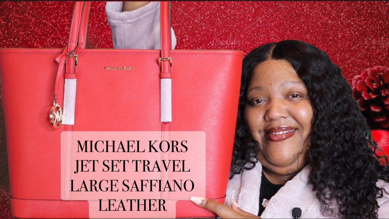 VLOGMAS DAY 3  MICHAEL KORS JET SET TRAVEL LARGE SAFFIANO LEATHER TOTE 