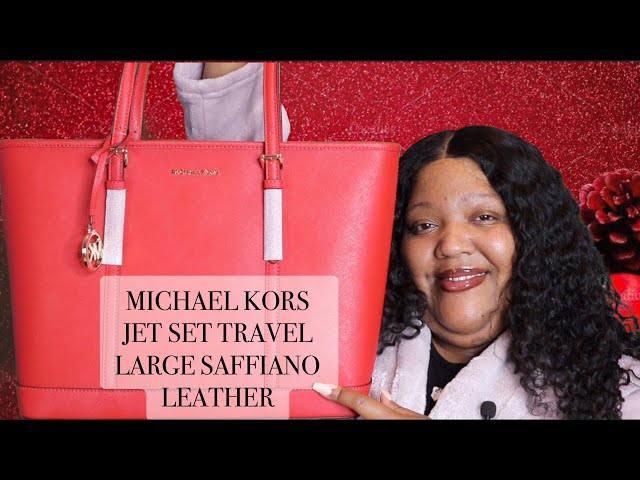 Michael Kors Charlotte Large Top Zip Shoulder Tote Chili Red Saffiano Leather