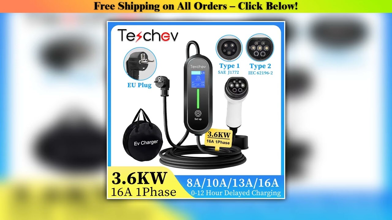 3.6KW Portable EV Charger Type2 IEC 62196 Plug Connector 16A 1Phase Type 1 J1772 Wallbox Charging