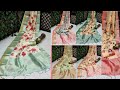 Handloom linen saree with floral digital printed with rich zari woven pallu with royal tassels