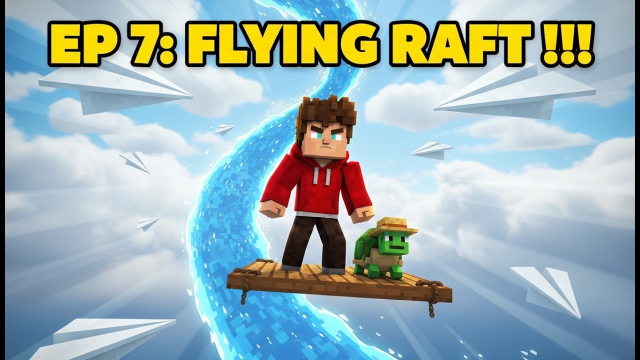 Flying Raft Minecraft Episode 7: River Flows Up to the Sky! Flying Raft Adventure Minecraft ...