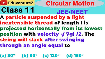 A particle suspended by a light inextensible thread of length l is projected horizontally from its l
