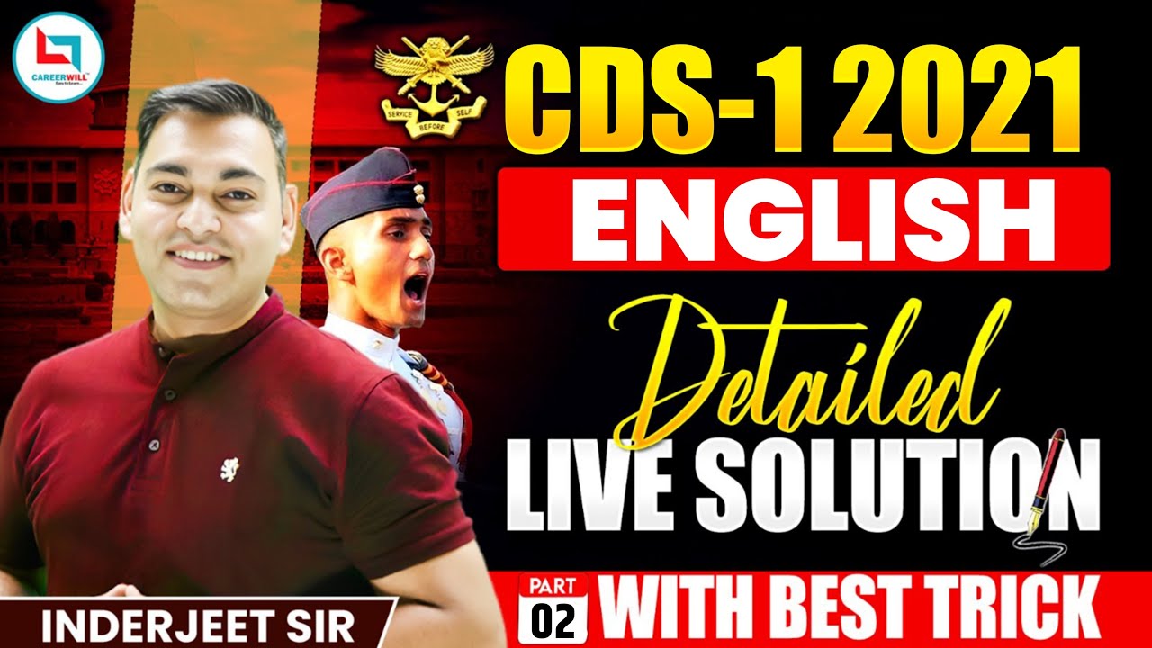 CDS -1- 2021  English  Paper Solution  Part-02 | UPSC CDS English Classes| By Inderjeet Sir