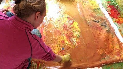 Artist at work,creation of the abstract painting "...