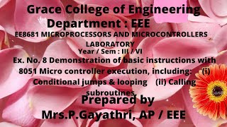 GRACE COE-EEE-EX. NO. 8 DEMONSTRATION OF BASIC INSTRUCTIONS WITH 8051 MC EXECUTION Wealth