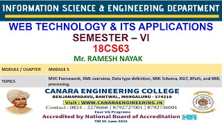 VTU WEB18CS63 WEB TECHNOLOGY AND ITS APPLICATIONS M5 L9 MVC XML XML Schema XSLT XPath