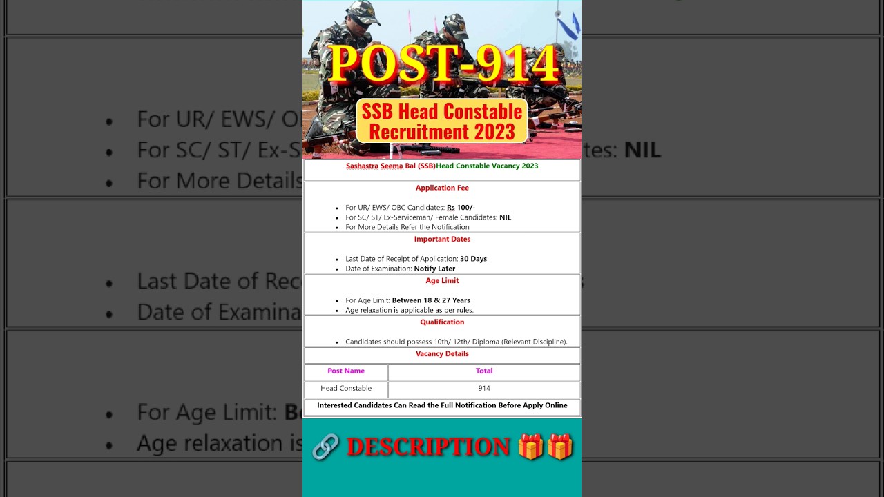 SSB Head Constable Recruitment 2023 – Apply Online for 914 Posts