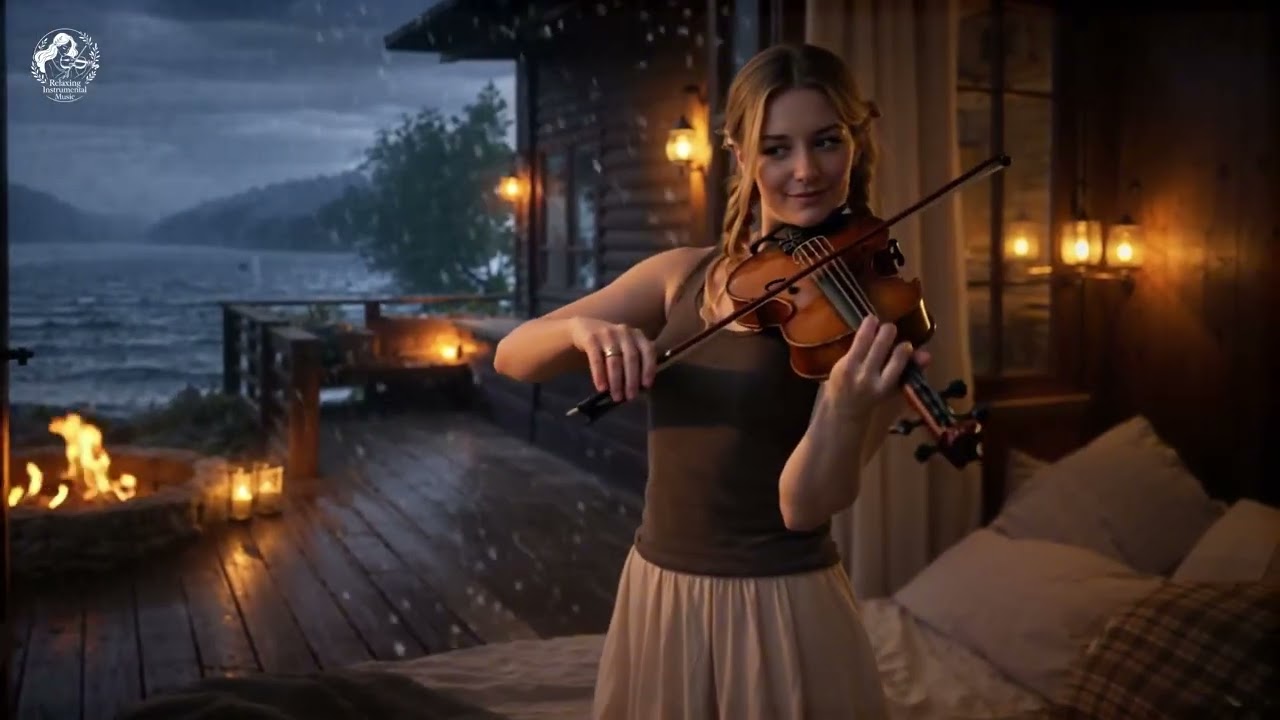 Cozy Fireplace Night | Piano, Guitar & Violin Instrumental | Calm Music for Relax & Sleep