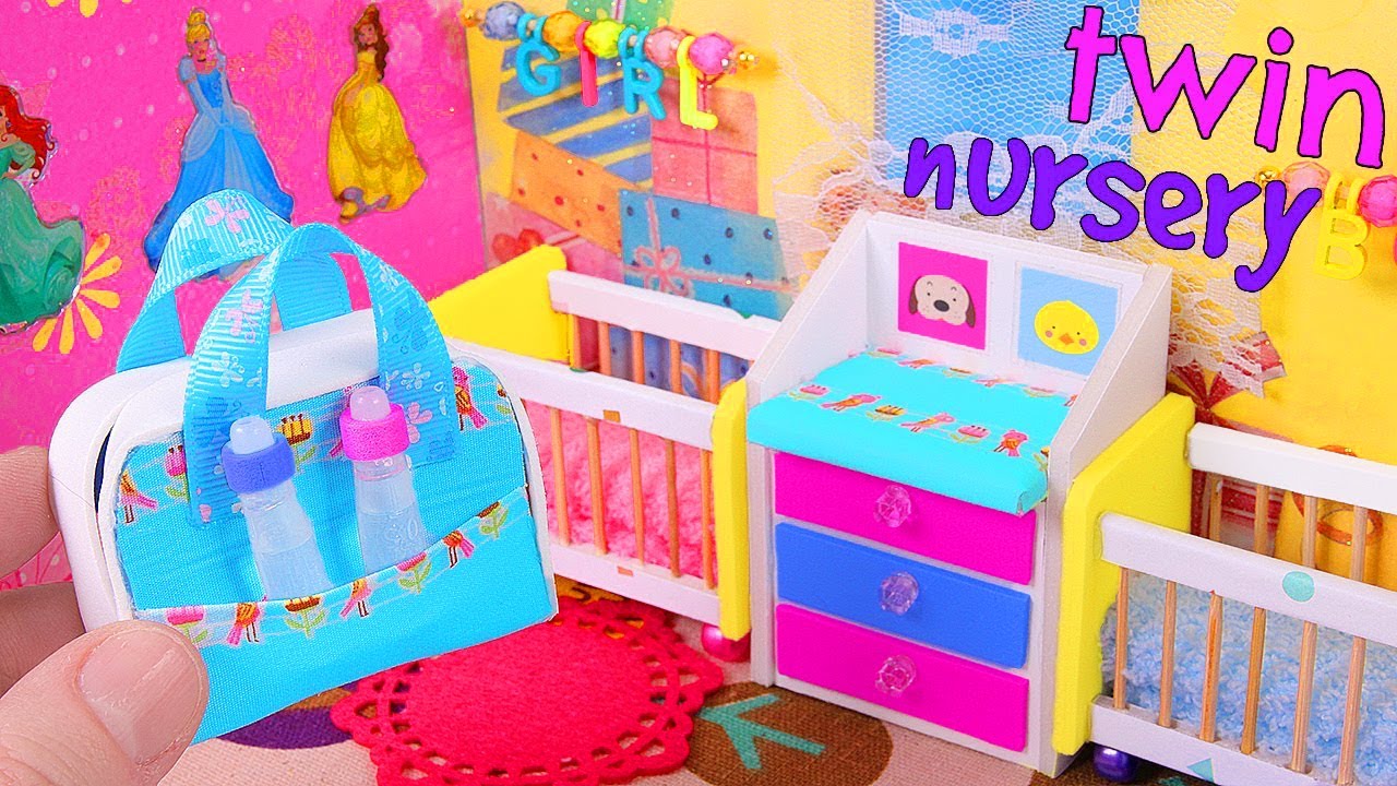 DIY Miniature Twin Nursery Room: a crib, diaper bag, etc. - YouTube